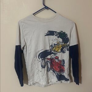 Hanna Andersson Kids Racing Car Long Sleeve Shirt - White and Navy 12